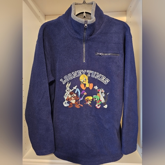 Warner Bros. Tops - Warner Brothers 1/4 zip fleece Looney Tunes Embroidered size Small